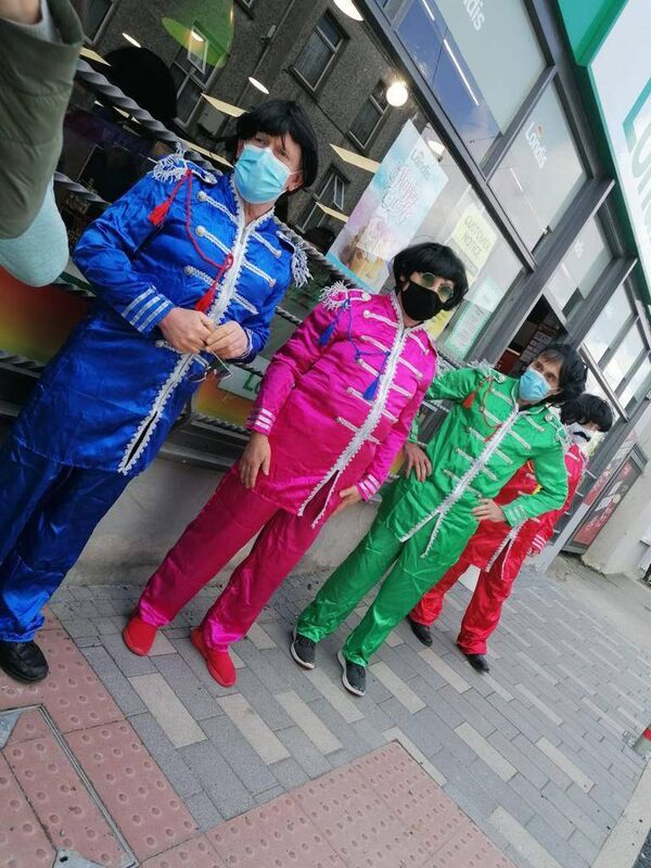 Four local characters marked the new pedestrian crossing in Bridge Street, Skibbereen with a humorous reenactment of the famous Beatles album cover Abbey Road.