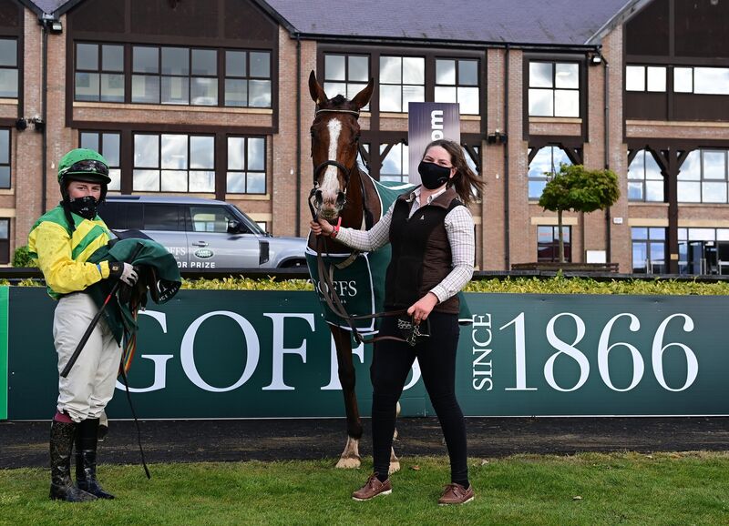 Adamantly Chosen and Jody Townend with groom Lara Tedstone after their win for trainer Willie Mullins. Picture: Healy Racing