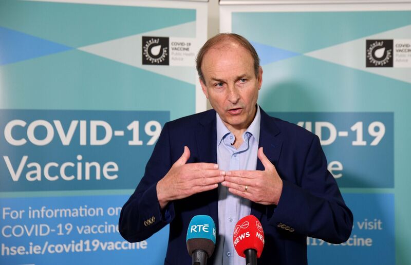 An Taoiseach, Micheál Martin, T.D., speaking to the media in City Hall, Cork, after getting the Covid-19 vaccine.