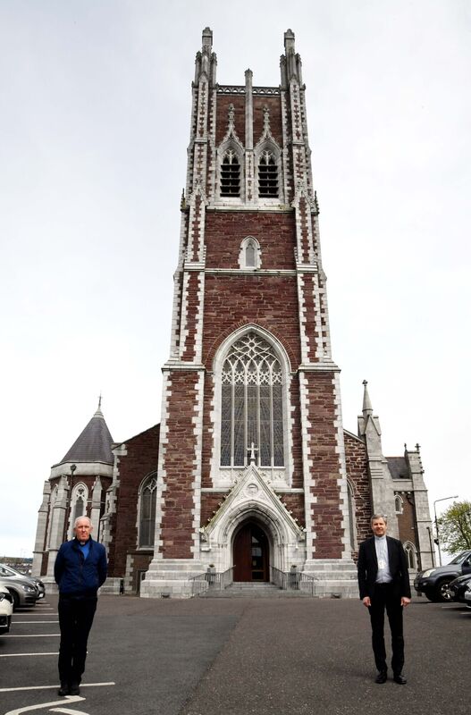 Bishop Fintan Gavin, Bishop of Cork &amp; Ross, and Fr. John O'Donovan, Adm., in front of the Cathedral of St. Mary &amp; St. Anne, Cork, as preparations were made to re-open for public worship. Picture Denis Minihane.