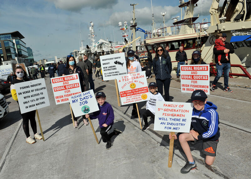 Families connected with trawler 'Emerald Isle' travelled from Union Hall to support the fishermen. Families connected with trawler 'Emerald Isle' travelled from Union Hall to support the fishermen.