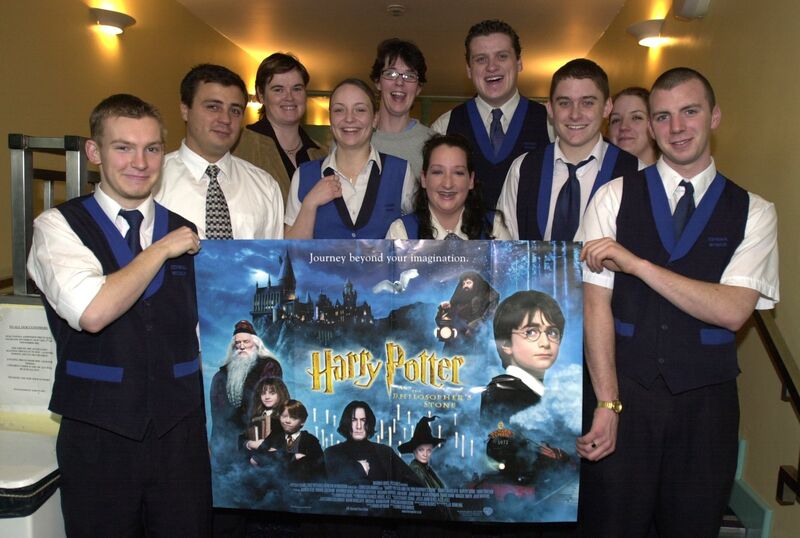 Staff at Douglas cinema working flat out for Harry Potter, 2001. Staff at Douglas cinema working flat out for Harry Potter, 2001.