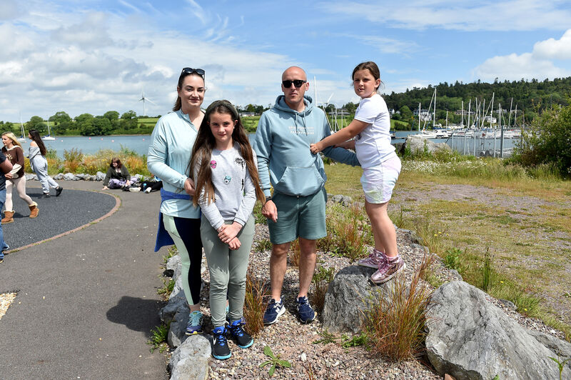 Amy, Aedan, Izzy and Else Birmingham. who were at the finish line to cheer Bodhi on. Picture Dan Linehan