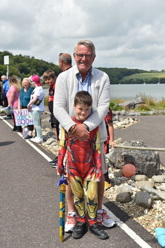 Bodhi with grandad Mick Good after finishing his 5km walk. Picture Dan Linehan