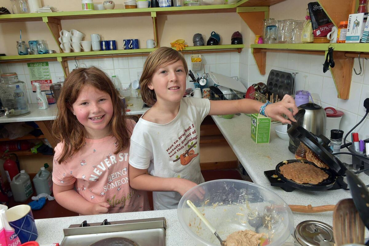 Hannah Keane and Elva Marshall, Pupils at West Cork Sudbury School in Glengarriff, County Cork making pancakes on Friday. Photo: Don MacMonagle. Hannah Keane and Elva Marshall, Pupils at West Cork Sudbury School in Glengarriff, County Cork making pancakes on Friday. Photo: Don MacMonagle.