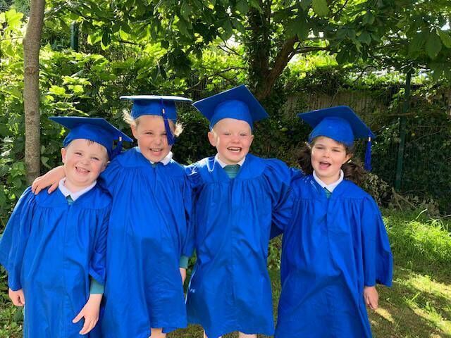 Darragh O'Connell, Cara Fitzpatrick, Cillian Jacob and Olivia Lee on their graduation from Scoil an Spioraid Naoimh Montessori.