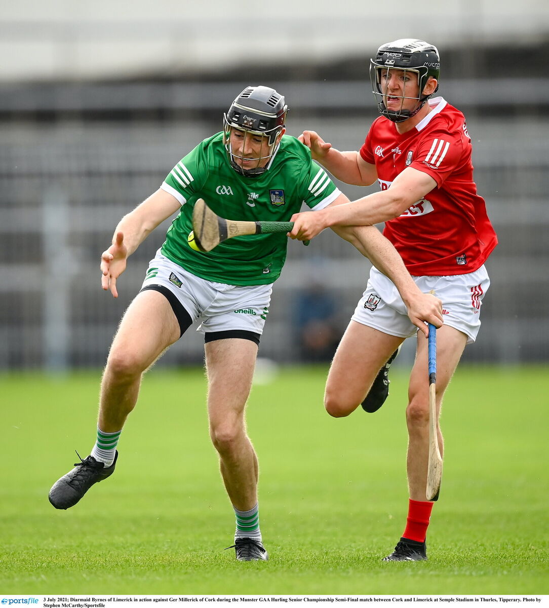 Diarmuid Byrnes of Limerick in action against Ger Millerick of Cork. Picture: Stephen McCarthy/Sportsfile