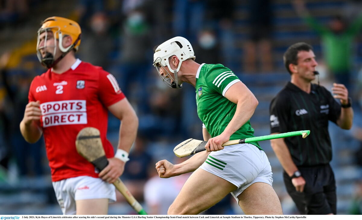 Kyle Hayes of Limerick celebrates after scoring his side's second goal at Semple Stadium. Picture: Stephen McCarthy/Sportsfile Kyle Hayes of Limerick celebrates after scoring his side's second goal at Semple Stadium. Picture: Stephen McCarthy/Sportsfile