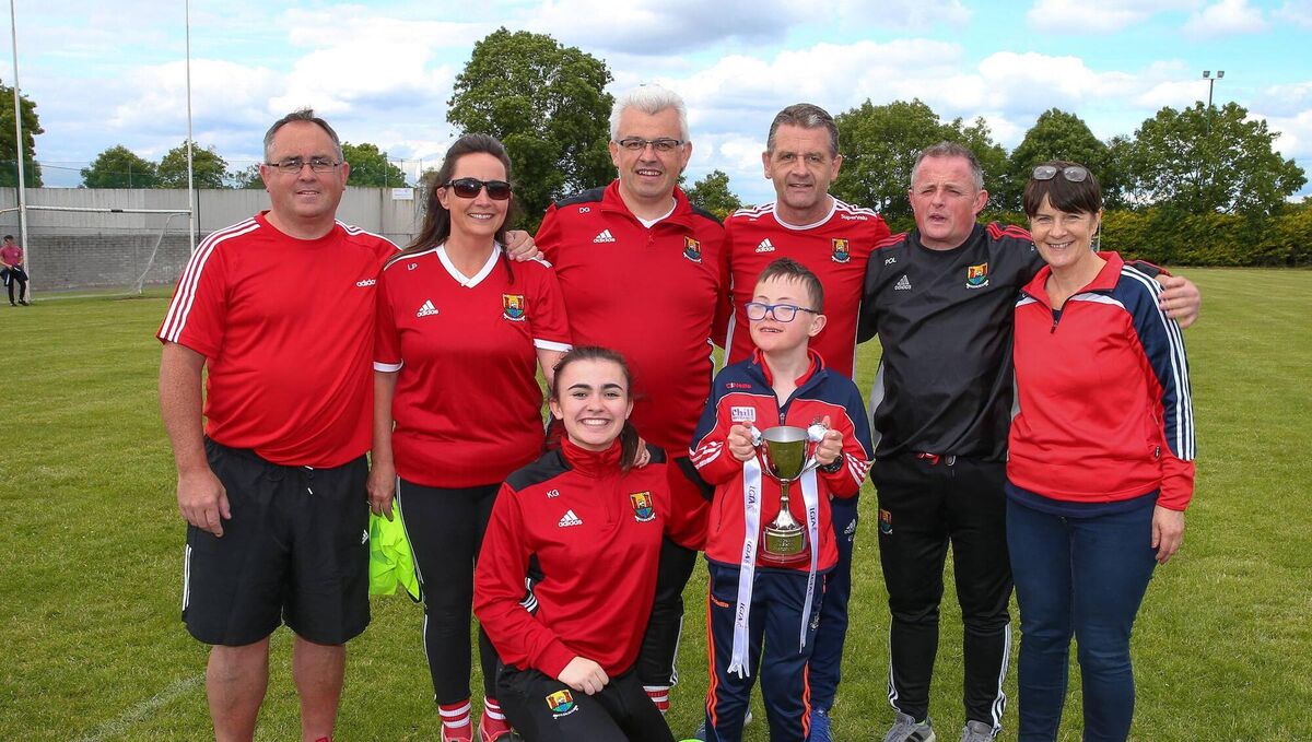 The victorious Cork U14 All-Ireland winning management team including Peter O'Leary second from the right) following the Rebels' victory over Galway in the decider at St Rynagh's GAA grounds in Offaly. Picture: Tom Russell, Anois Photgraphy.