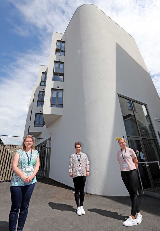  Exterior view of Edel House Residential Centre, on Grattan Street, with Colette Foster, Manager Edel House with Colette Healy and Lisa Kelly, both Social Care Workers. Picture: Jim Coughlan.