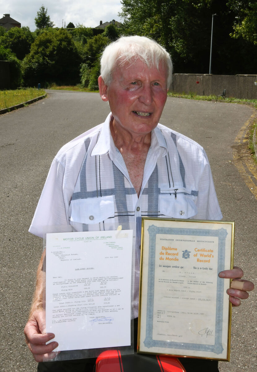 Mel Nolan, Cork, pictured with the certificates for both records at the Carrigrohane (Straight) Road, Cork. Mel Nolan, Cork, pictured with the certificates for both records at the Carrigrohane (Straight) Road, Cork.
