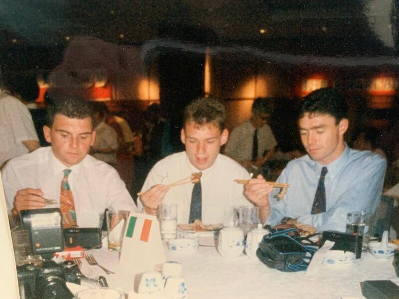 The Cork City players eating lunch in Shanghai were Pat Morley, Stephen Napier and Cormac Cotter.