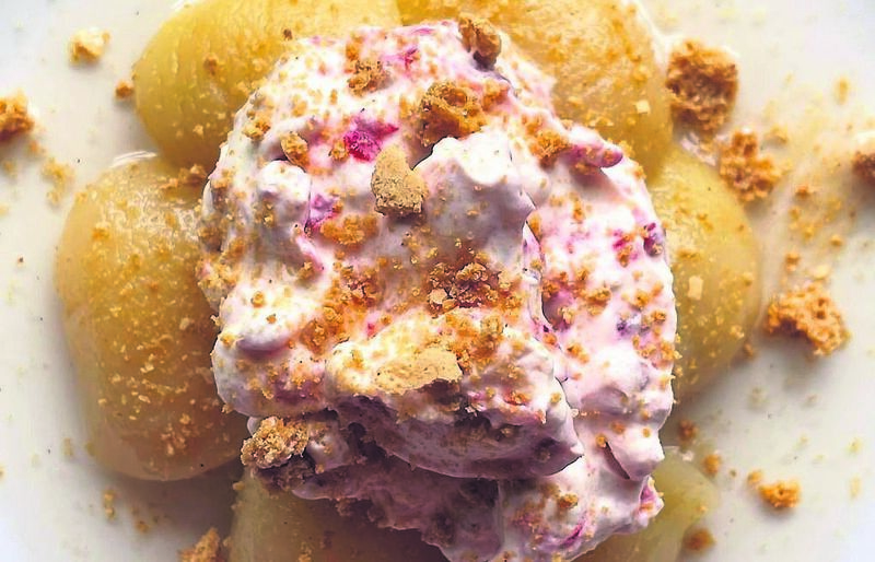 Sauternes-infused Peaches and Raspberry Whipped Cream. Picture: Kate Ryan
Sauternes-infused Peaches and Raspberry Whipped Cream. Picture: Kate Ryan