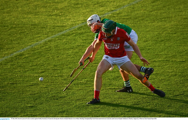 Kevin Lyons of Cork in action against Paddy Kennedy of Limerick. Picture: Eóin Noonan/Sportsfile Kevin Lyons of Cork in action against Paddy Kennedy of Limerick. Picture: Eóin Noonan/Sportsfile