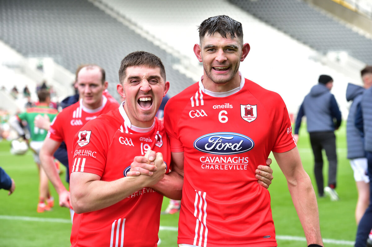Charleville players Mark Kavanagh and Jack Buckley celebrate after their victory over Fr. O’Neill’s in the Co-Op Superstores Cork SAHC final in 2020. Picture: Dan Linehan Charleville players Mark Kavanagh and Jack Buckley celebrate after their victory over Fr. O’Neill’s in the Co-Op Superstores Cork SAHC final in 2020. Picture: Dan Linehan