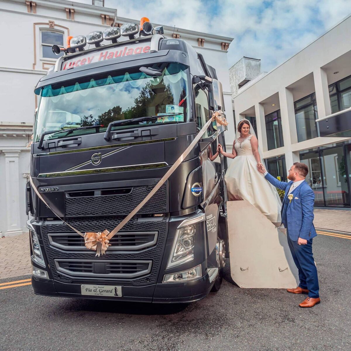 Gerard is an artic truck driver and asked if his bride would travel to the venue in one of the trucks. Gerard is an artic truck driver and asked if his bride would travel to the venue in one of the trucks.