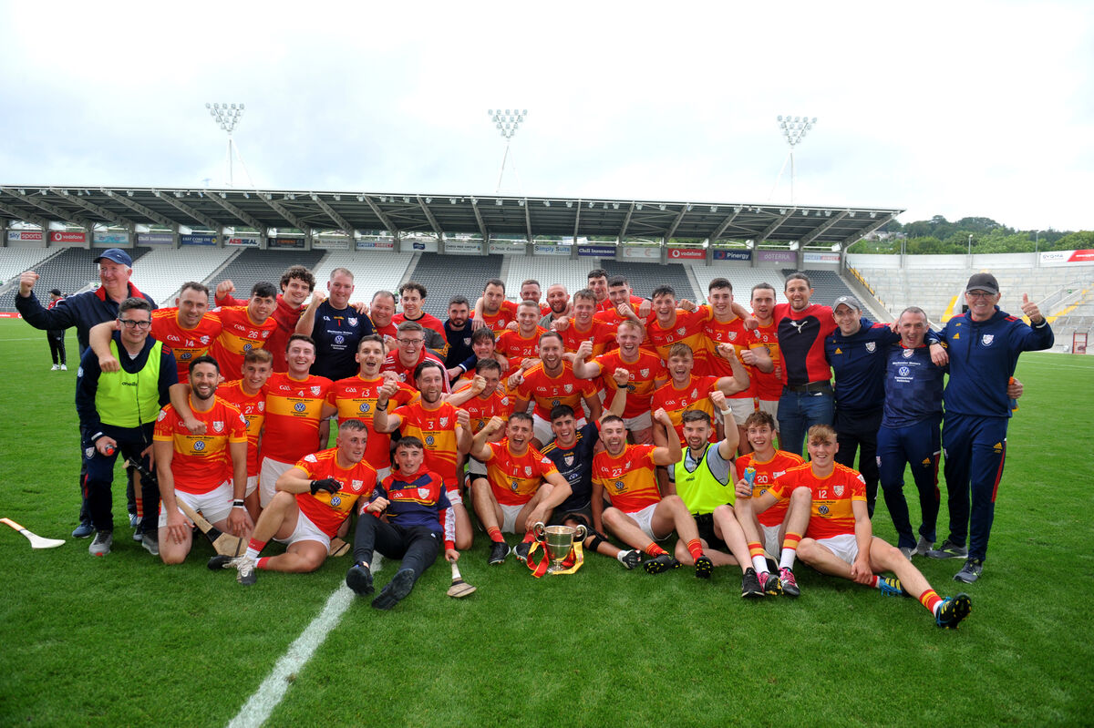 Éire Óg celebrate their win after they defeated Aghabullogue at Páirc Uí Chaoimh. Picture: Larry Cummins