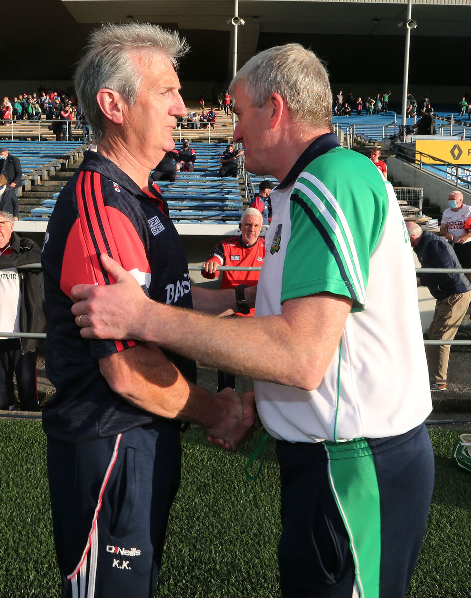 Kieran Kingston and John Kiely after the last meeting. Picture: INPHO/Lorraine O’Sullivan Kieran Kingston and John Kiely after the last meeting. Picture: INPHO/Lorraine O’Sullivan