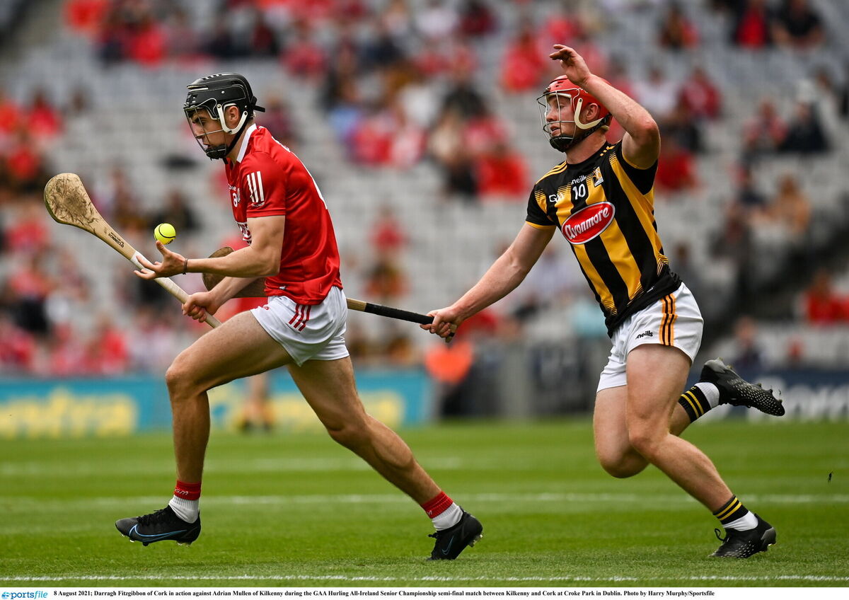 Darragh Fitzgibbon of Cork in action against Adrian Mullen of Kilkenny at Croke Park. Picture: Harry Murphy/Sportsfile