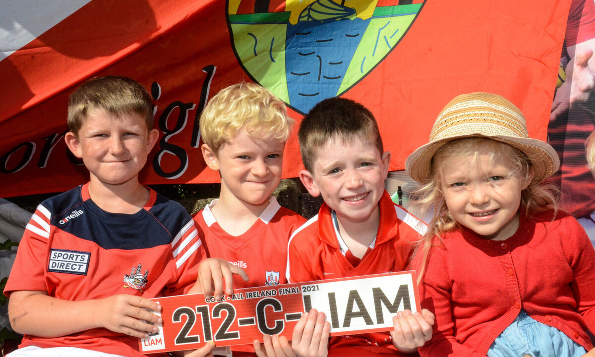 '212 C Liam' Plate from Kayden O'Rourke, Darragh Loughlan, Oisin McMahon and Eabha Loughlan from the St Itas GAA club near Youghal supporting Cork for the All Ireland SHC Final this weekend. Picture: Howard Crowdy '212 C Liam' Plate from Kayden O'Rourke, Darragh Loughlan, Oisin McMahon and Eabha Loughlan from the St Itas GAA club near Youghal supporting Cork for the All Ireland SHC Final this weekend. Picture: Howard Crowdy