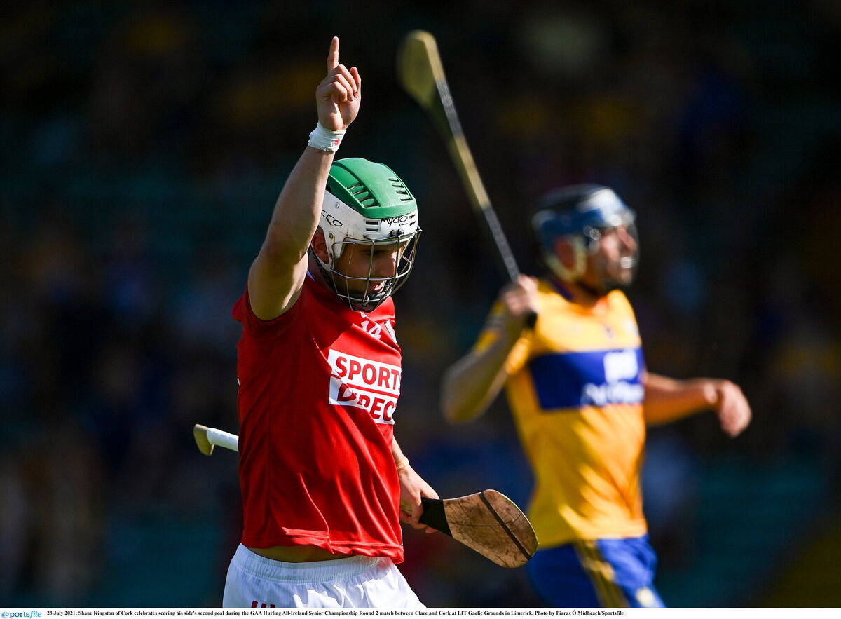 Shane Kingston celebrates scoring his goal against Clare. Piaras Ó Mídheach/Sportsfile