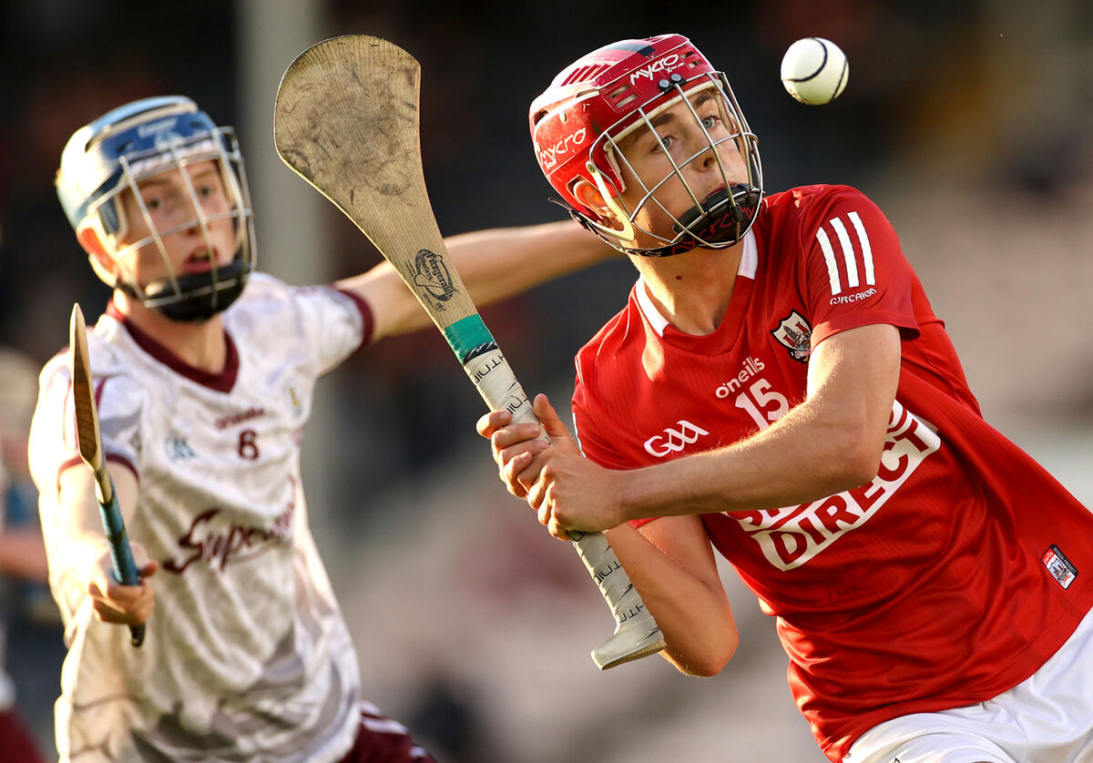Cork's William Buckley gets his shot away despite the attentions of Galway's Joshua Ryan. Photo: Inpho/James Crombie Cork's William Buckley gets his shot away despite the attentions of Galway's Joshua Ryan. Photo: Inpho/James Crombie