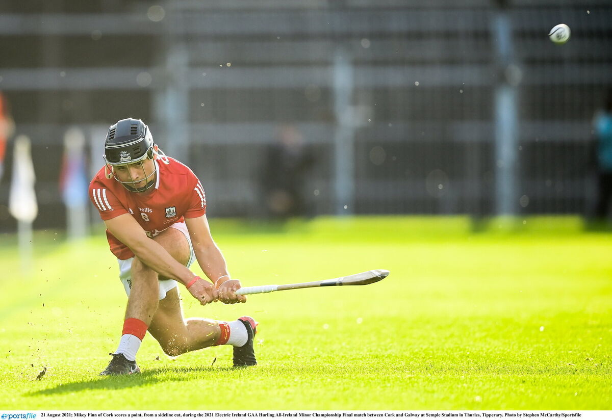 Mikey Finn scores a sideline in Cork's minor All-Ireland win. Picture: Stephen McCarthy/Sportsfile