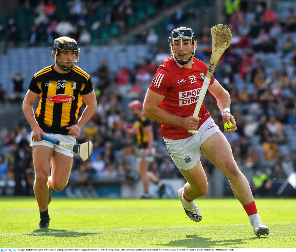 Declan Dalton of Cork clears under pressure from James Bergin of Kilkenny. Picture: Ray McManus/Sportsfile Declan Dalton of Cork clears under pressure from James Bergin of Kilkenny. Picture: Ray McManus/Sportsfile