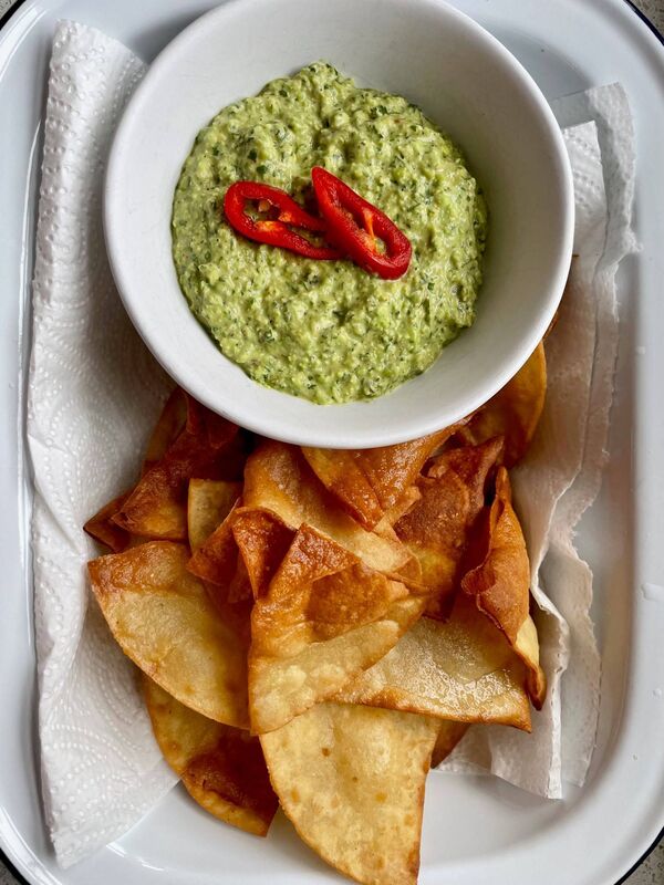 Garden Guacamole with Homemade Tortilla Chips. Picture: Kate Ryan