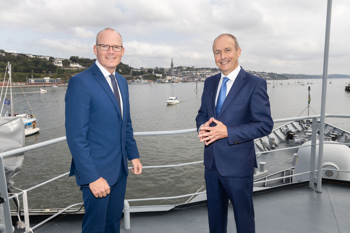 An Taoiseach Micheal Martin TD and the Minister for Foreign Affairs and Defence Simon Coveney TD at the Tricentenary Maritime Parade for Royal Cork Yacht Club Tricentenary. Pic Darragh Kane