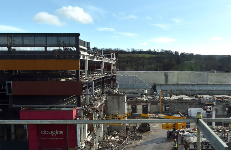 Work in progress on the Douglas Village shopping centre car park following the fire last year (February 2020)