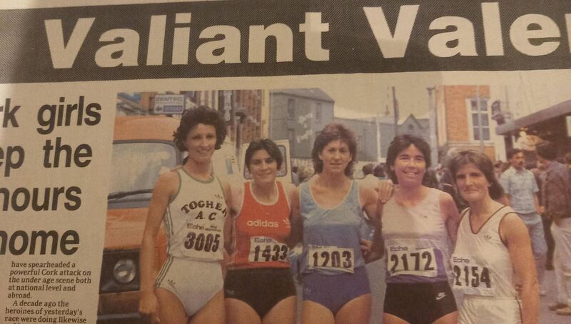 Eileen Hynes has this front page in her scrap book, it's Eileen and others taking part in the mini marathon on September 27, 1987.