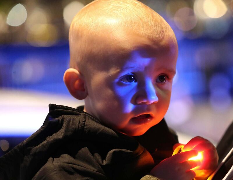 16 month old, Tadhg Kelleher, from Togher, illuminated by the blue emergency service vehicle lights at the event. Cork Penny Dinner, remembrance service for World Suicide Prevention day as part of their Bridges of Hope Initiative, at Albert Quay, Cork. 16 month old, Tadhg Kelleher, from Togher, illuminated by the blue emergency service vehicle lights at the event. Cork Penny Dinner, remembrance service for World Suicide Prevention day as part of their Bridges of Hope Initiative, at Albert Quay, Cork.