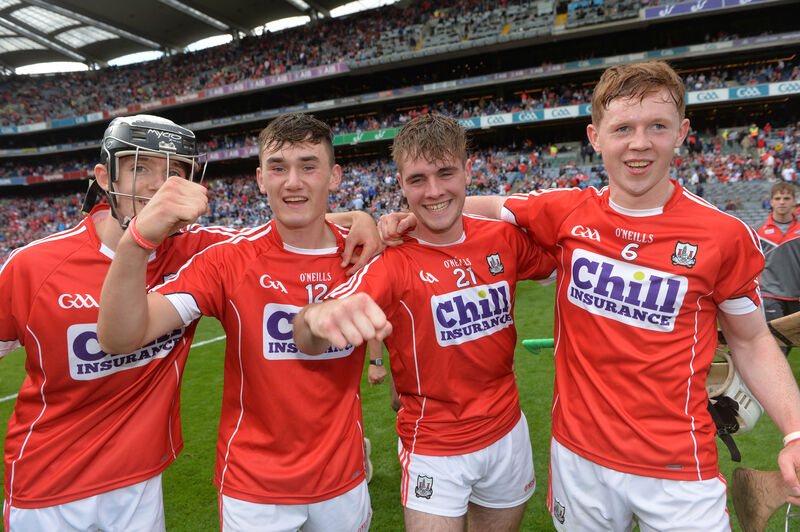  Cork’s Ger Millerick, Brian Roche, Brian Buckley and James Keating after they defeated Dublin in 2017. Picture: Dan Linehan