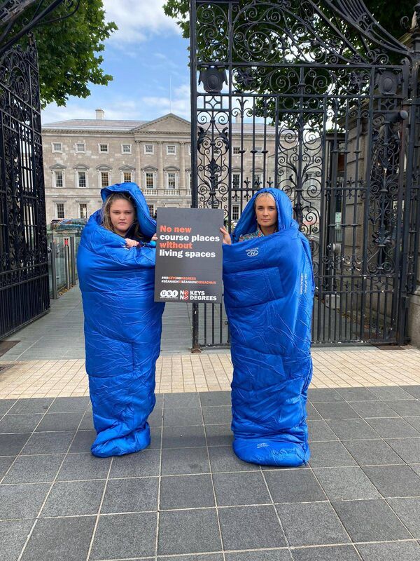 UCC Students' Union Welfare Officer, Caoimhe Walsh and MTU Students' Union President Aisling O'Mahony pictured at the protest in Dublin. UCC Students' Union Welfare Officer, Caoimhe Walsh and MTU Students' Union President Aisling O'Mahony pictured at the protest in Dublin.
