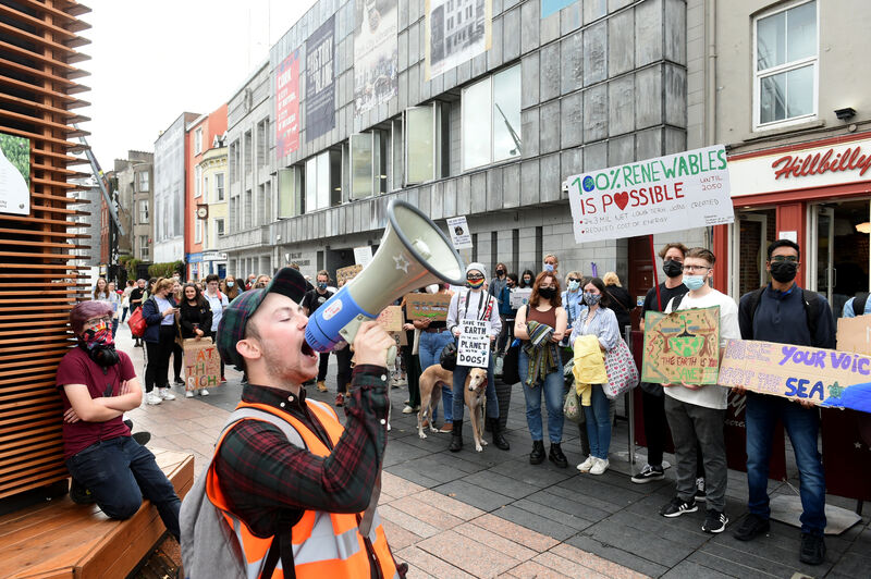 Stephen O'Riordan, UCC Students Union supporting second-level students in their protest. Pic: Larry Cummins Stephen O'Riordan, UCC Students Union supporting second-level students in their protest. Pic: Larry Cummins