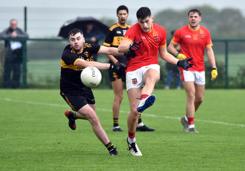 Mallow's Sean McDonnell shoots past Clyda Rovers' Ben O'Connor. Picture: Eddie O'Hare