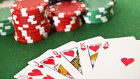 "Poker, royal flush and gambling chips."