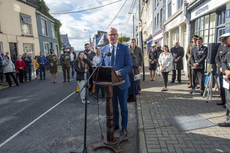 Simon Coveney TD Minister for Foreign Affairs and Minister for Defence speaking prior to opening Brú na Farraige. Picture: Dan Linehan