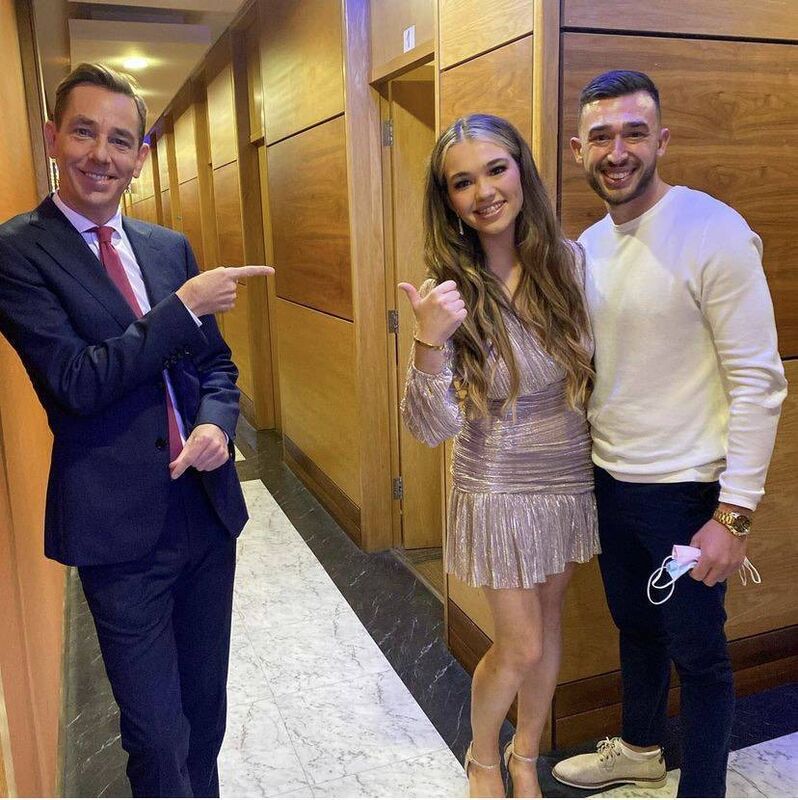 Miriam Mullins with Late Late Show host Ryan Tubridy and her boyfriend Tiann. Miriam Mullins with Late Late Show host Ryan Tubridy and her boyfriend Tiann.
