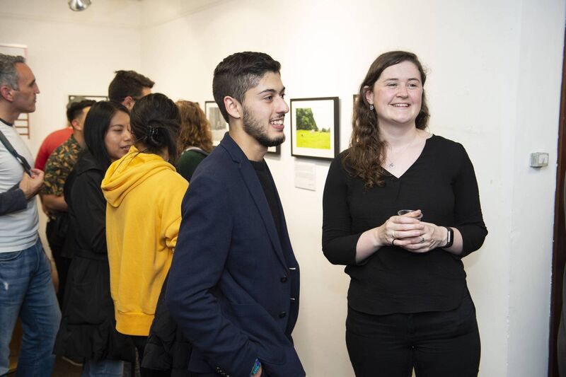 Romeo Vidal from Cork and Ceine Brodrick UCC Student at Entre Mudos / Between Worlds Exhibition at City Library. Community Week 2019. Image by Gerard McCarthy.