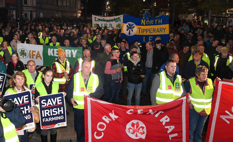  A section of the large crowd of Munster farmers attending the IFA protest in Cork city.