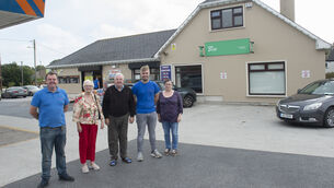 <p>Outside Brokerick’s shop in Shanagarry East Cork were Ed and Hazel Broderick wih Ed's parents Kitty and Eddie and nephew David Lewis. Picture: Dan Linehan</p>