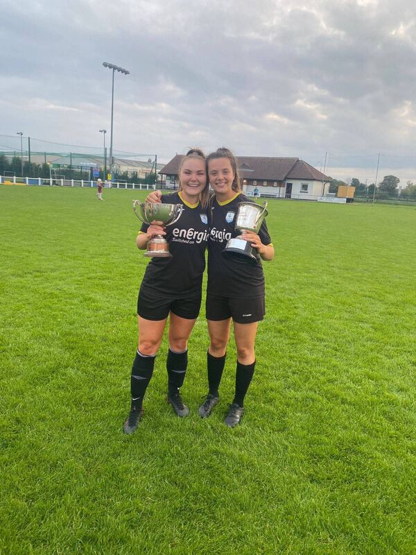 Sophie Hudner (right) pictured with team mate Michaela O’Rourke celebrating the league and cup double Sophie Hudner (right) pictured with team mate Michaela O’Rourke celebrating the league and cup double