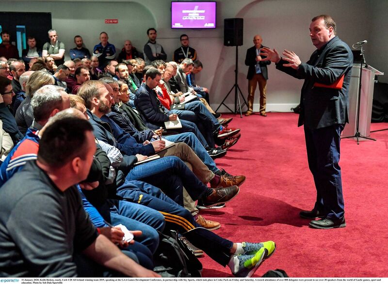 Keith Ricken speaking at the GAA Games Development Conference in Croke Park. Picture: Seb Daly/Sportsfile 