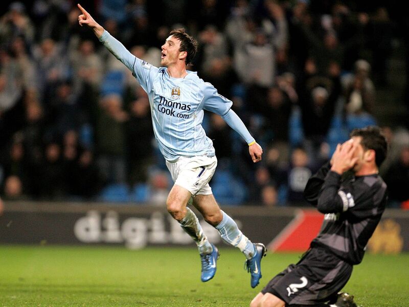 Manchester City's Stephen Ireland celebrates scoring a late Premier League winner at the City of Manchester Stadium. Picture: Clint Hughes/PA Wire. 