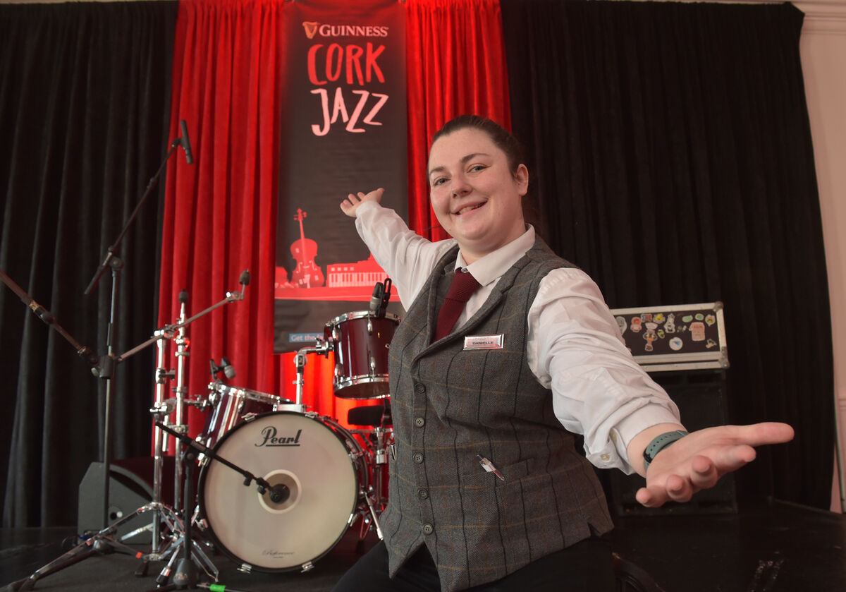  Danielle McCarthy setting up the stage in the Douglas Vance room at the Metropole Hotel this weekend's Guinness Jazz Festival. Picture: Dan Linehan.