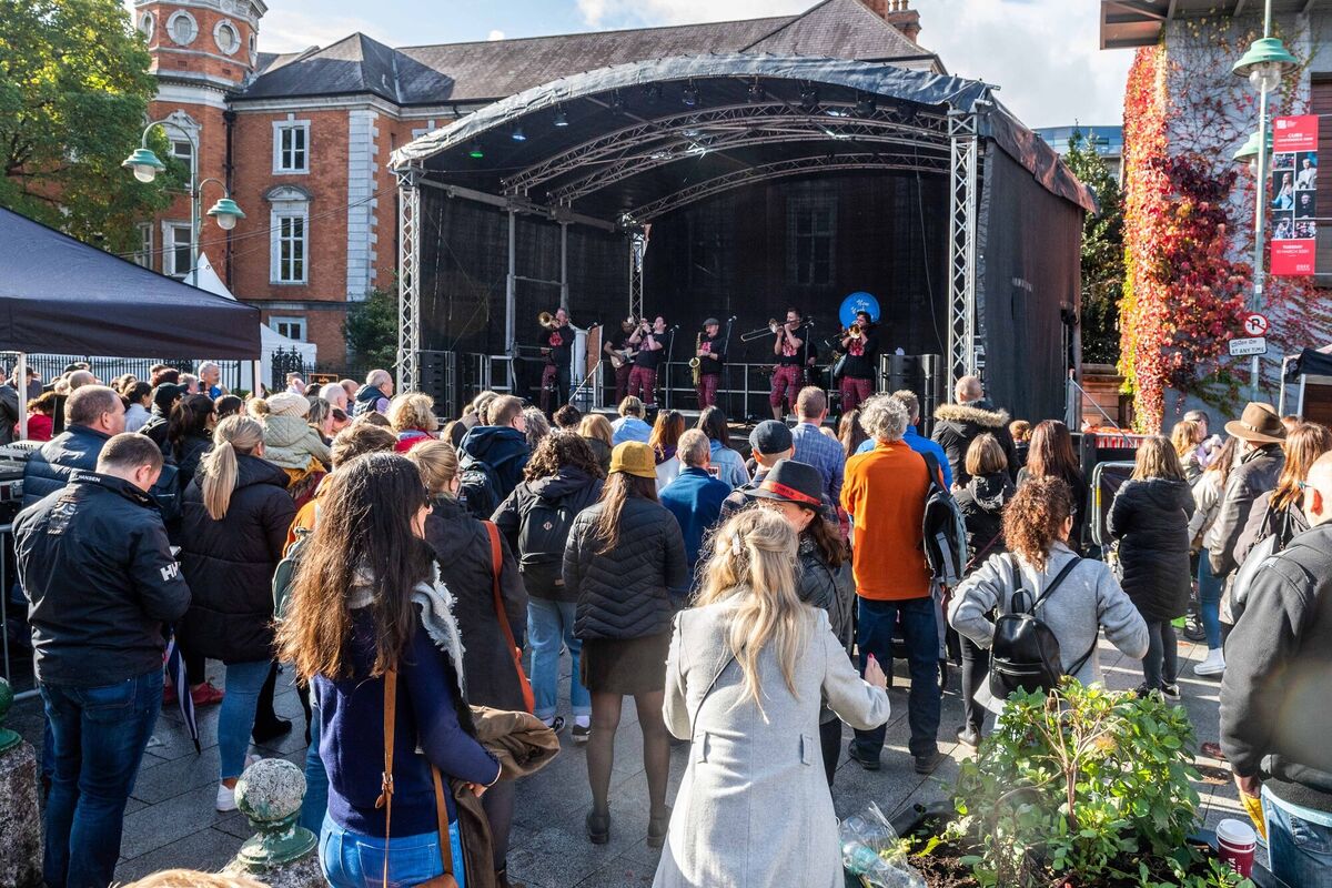 The New York Brass Band played on the stage in front of the Cork Opera House in front of huge crowds. Picture: Andy Gibson. The New York Brass Band played on the stage in front of the Cork Opera House in front of huge crowds. Picture: Andy Gibson.