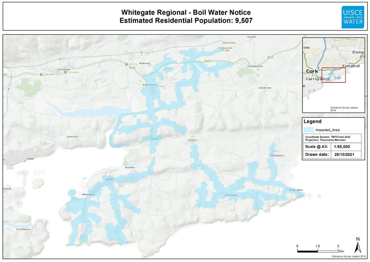 Boil Water Notice issued by Irish Water on October 28.