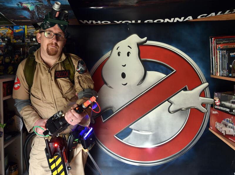 Ghostbuster Damien Pollock who collects ghostbuster memorabilia, at home in Newcestown. Picture: Eddie O'Hare
